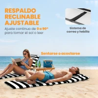 Outsunny Conjunto de 2 Esterillas de Playa Plegable con Respaldo Ajustable Reposacabezas Acolchado 150x50x2 cm Gris y Blanco(m-5)
