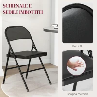 HOMCOM Set 2 Sedie Pieghevoli Imbottite in Finta Pelle PU e Metallo, 45x46x78 cm, Nero(m-4)