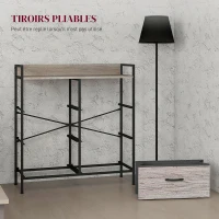HOMCOM Commode, meuble de rangement pour chambre à 6 tiroirs tissu non tissé, cadre en acier, 79 x 29 x 85 cm, effet bois gris(m-6)