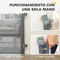 PawHut Barrera de Seguridad para Perros Retráctil Extensible hasta 140 cm de Ancho para Escaleras y Puertas Gris(m-5)