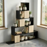 HOMCOM Scaffale Contenitore, Libreria Geometrica a 5 Livelli, per Ufficio, Soggiorno, Camera, Nero e Legno Naturale(m-5)