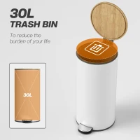 HOMCOM Kitchen Bin, 30 Litre Pedal Rubbish Bin with Removable Bucket, White and Natural(m-4)