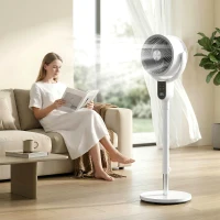 HOMCOM 20 dB Silent Standing Fan for Bedroom, 42" Pedestal Fan with Remote, 90° Oscillating, 8 Speeds, Remote Control, White(m-2)