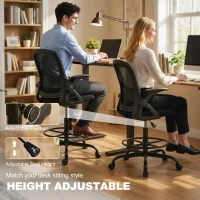 HOMCOM Painting Chair, Mesh Computer Desk Chair with Flip-up Armrests, Black(m-4)