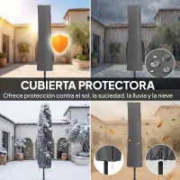 Outsunny Parasol Excéntrico Ø300 cm con Base Cruzada Manivela Funda Protectora y Cuerdas de Viento UPF30+ Gris Oscuro(m-5)