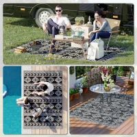 Outsunny Alfombra de Exterior Reversible 182x274 cm Impermeable Anti-UV para Viajes en Autocaravana Negro y Gris(m-5)