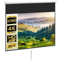 HOMCOM Écran de projection TV et Home Cinema de 120 Pouces vidéo projecteur 16:9 4K HD, fixation mural ou plafond(m-11)