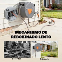 Outsunny Carrete de Manguera Retráctil 30+2 m con Boquilla de 2 Modos Bloqueo Automático y Retracción Controlada Soporte Naranja(m-5)