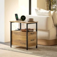 HOMCOM Table d'appoint table de chevet avec 2 prises port USB 1 prise type C câble de 143 cm tiroirs et étagère bois naturel(m-10)