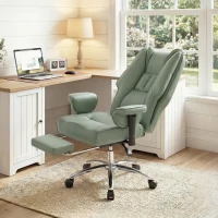 HOMCOM Executive Office Chair, Reclining Desk Chair with Footrest, Adjustable Armrests, Pet Friendly Faux Leather, Green(m-2)