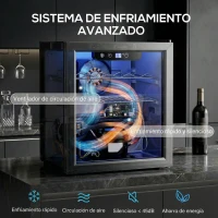 HOMCOM Vinoteca 12 Botellas Nevera para Vinos con Capacidad de 36 L Temperatura Ajustable 4-16℃ Puerta de Vidrio Luz LED Negro(m-4)