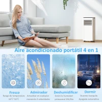 HOMCOM Aire Acondicionado Portátil 7000 BTU 4 en 1 Enfriamiento Deshumidificador Ventilador Temporizador para 26 m² Blanco(m-5)