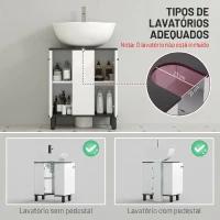 HOMCOM Móvel de Lavatório com 2 Portas e Prateleira Ajustável para Lavatório com ou sem Pedestal 60x34x70 cm Branco Brilhante(m-4)