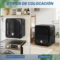 HOMCOM Secadora de Evacuación 4 kg 800W Función Antiarrugas Función Esterilizar 5 Programas Carga Frontal 48x40x56 cm Negro(m-8)
