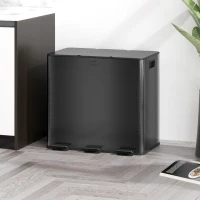 HOMCOM Papelera Cocina de Acero Inoxidable con 3 Compartimentos 3x15L con Pedales Tapas de Cierre Suave y Cubo Extraíble Negro(m-2)