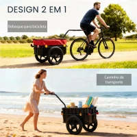 HOMCOM Reboque de Bicicleta com Cobertura de Tecido Oxford Impermeável, Refletores Estrutura de Aço e Alças para Transporte 144x59x80 cm Vermelho e Preto(m-4)