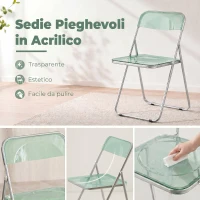 HOMCOM Set da 4 Sedie Pieghevoli in Acrilico Trasparenti, Verde(m-4)