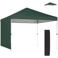 Outsunny Carpa Plegable Pop-up 3x3 m con Pared Lateral UPF50+ Altura Ajustable Empuje Central Bolsa de Transporte Verde(m-10)