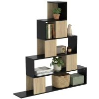 HOMCOM Scaffale Contenitore, Libreria Geometrica a 5 Livelli, per Ufficio, Soggiorno, Camera, Nero e Legno Naturale(m-8)