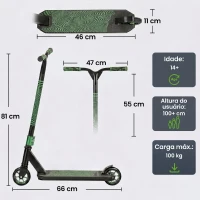 SPORTNOW Trotinete Acrobática com Guiador 360° Rolamentos ABEC-9 Rodas de PU de 120 mm Estrutura de Alumínio 66x47x81 cm Verde(m-3)
