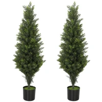 HOMCOM Set of 2 Decorative Artificial Plants Cypress in Weighted Pot, Fake Plant with 564 Leaves, 90cm(m-11)