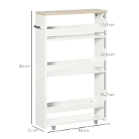 kleankin Chariot de rangement à 3 niveaux chariot de stockage étagère sur roulettes pour cuisine étroite salle de bain buanderie bureau avec poignée - 48 x 15 x 80 cm blanc(m-3)