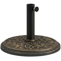 Outsunny Pied de parasol rond 9 kg support parasol résine motif roses pour terrasse piscine Ø 45,5 x 31 cm bronze(m-1)