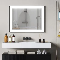 HOMCOM Espelho Casa de Banho com Luz LED 80x60 cm Iluminação Ajustável Função Anti-Embaciamento Função Memória Preto(m-9)
