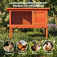 PawHut Conejera de Madera Jaula para Conejos Medianos con Techo Asfáltico Abatible Bandeja Extraíble Puerta Naranja(m-8)