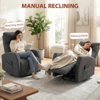 HOMCOM Relaxfauteuil draaibare tv-fauteuil met warmte en vibratiemassage, ligfunctie, schommelfunctie Donkergrijs(m-5)