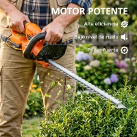 Outsunny Cortasetos Batería 18V con Batería de 2000mAh Hoja de Doble Acción 51 cm Motor sin Escobillas y Cargador Naranja(m-4)