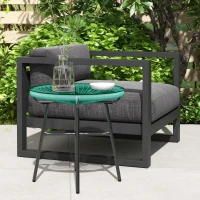 Outsunny Table basse ronde de jardin en résine aspect rotin métal et plateau verre trempé Ø 50 x 50H cm(m-10)