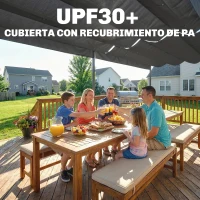 Outsunny Pérgola de Jardín 6x3 m Gazebo con Techo Retráctil de Poliéster Resistente a los Rayos UV Gris Oscuro(m-5)