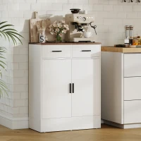 HOMCOM Credenza Moderna 2 Cassetti e Armadietto 2 Ante, Ripiano Interno Regolabile, Bianco e Legno(m-9)