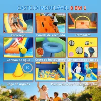 AIYAPLAY Castelo Insuflável Aquático 8 em 1 com Soprador 550W Escorrega Trampolim Escalada Piscinas Cesto Lançamento de Argolas(m-5)