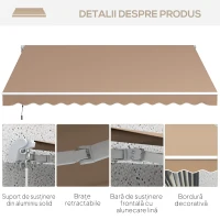 Outsunny Copertină de Soare pentru Exterior Retractabilă cu Brațe și Manivelă, 350x250 cm, Maro(m-7)