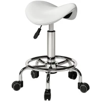 HOMCOM Salon Saddle Stool, Rolling Saddle Chair for Massage, Spa, Clinic, Beauty, Hairdressing and Tattoo, White(m-10)