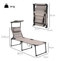 Outsunny Lot de 2 Bains de soleil transats pliables grand confort dossier pare-soleil réglables multi-positions, kaki(m-3)