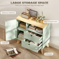 HOMCOM Sideboard Storage Cabinet, 80 cm Buffet Cabinet with 2 Drawers, Open Compartment, Adjustable Shelf, Light Green and Oak(m-4)