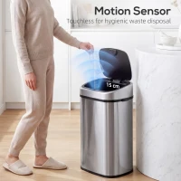 HOMCOM Stainless Steel Kitchen Sensor Dustbin Automatic Touchless Rubbish Garbage Waste Bin 48L Silver(m-4)