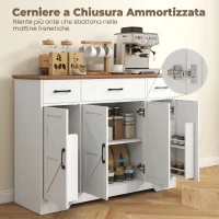 HOMCOM Credenza Cucina Rustico, Mobile Cucina con Ante Soft-Close, 3 Cassetti, 3 Ripiani Regolabili, Portaspezie, Bianco(m-5)
