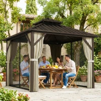 Outsunny 3x3 m Hardtop Gazebo Canopy with UPF50+ Double Galvanised Steel Roof, Aluminium Garden Gazebo Permanent Pavilion, Brown(m-9)