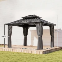 Outsunny Gazebo 3 x 3,6 m à Toit Rigide avec Toit Double en Acier Galvanisé, Structure en Aluminium, Gris Foncé(m-3)