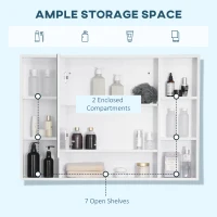 kleankin Wall Mounted Medicine Cabinet, Bathroom Mirror Cabinet with Mirrored Door, Shelves and Storage Cupboard, White(m-4)