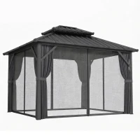 Outsunny Gazebo 3 x 3,6 m à Toit Rigide avec Toit Double en Acier Galvanisé, Structure en Aluminium, Gris Foncé(m-12)