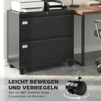 HOMCOM Rollcontainer mit 2 Schubladen abschließbar Aktenschrank mit verstellbarem Hängeregistratur 90 x 40 x 77,4 cm Schwarz(m-5)