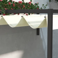 Outsunny Pergola Gazebo 3x2 m con Tettuccio Retrattile e Fori di Drenaggio in Acciaio e Poliestere, Crema(m-9)