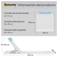 Outsunny Conjunto de 2 Esterillas con Respaldo Reclinable en 5 Niveles Reposacabezas y Bolsa de Transporte 134x48x33-43 cm Beige(m-3)