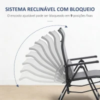 Outsunny Cadeira Reclinável Dobrável de Jardim com Encosto Ajustável em 9 Posições e Almofada Lombar 70x65x111 cm Cinzento(m-5)