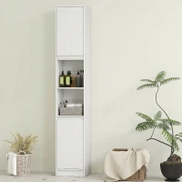 HOMCOM Columna de Baño Estrecha con 2 Puertas y 2 Estantes Abiertos para Espacios Pequeños 30x24x170 cm Blanco(m-8)
